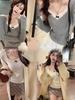 Gray Lace-Stitched Long Sleeve Top: 2024 Spring/Autumn Niche Women's Shirt