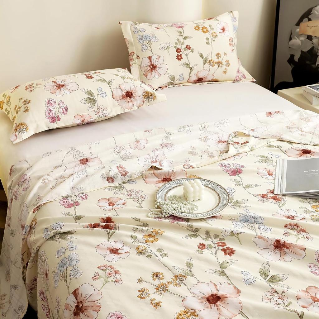 Cloud Cotton Flatsheet King Size with Two Pillow Covers | Super Soft Bed Sheet for Bed | Floral Design