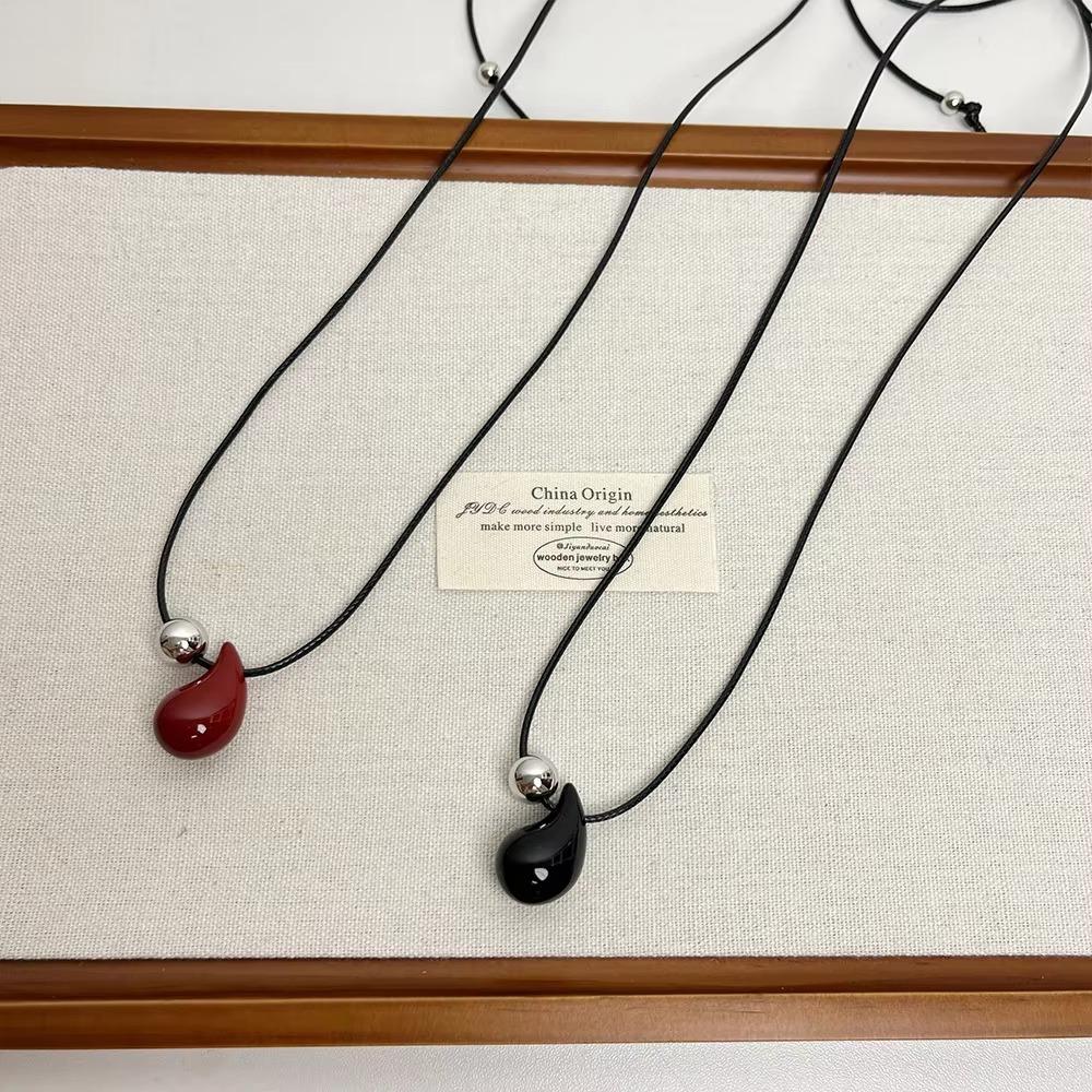Red Water Drop Women Necklace Drawable Black Rope Pendant Necklaces Sweater Chain  Autumn/Winter