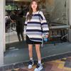 T Shirt Women Ins Rainbow Stripe Long Sleeve Top Autumn Korean Loose Base Layer