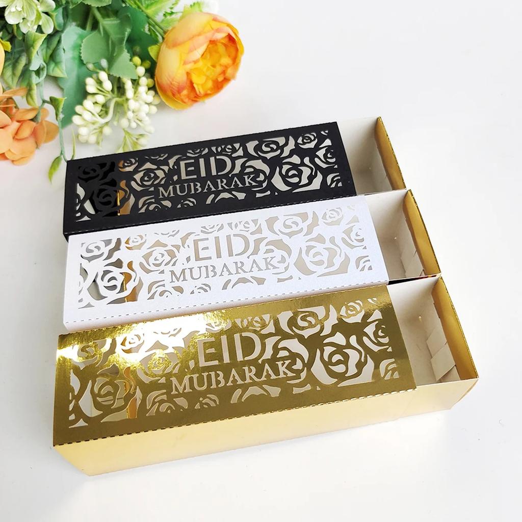 5PCS Gold Ramadan Candy Box, Mini Cutout Rose Pattern Chocolate Paper Box, Iftar Festive Party Gift Box, Wedding Candy Box