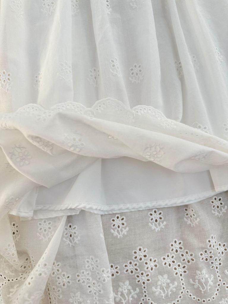 Spring/Summer A-Line Midi Skirt with Cross-Border Japanese & Korean Hollow Embroidery Design