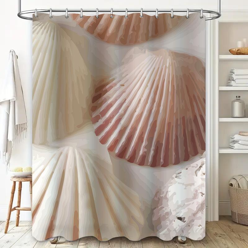 Seashell Pattern Shower Curtain Soft Fabric for Bathroom Decorations