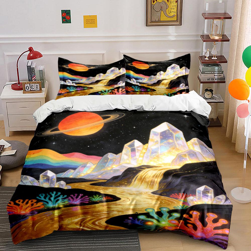 Saturn, crystals, rainbow, corals. Bedding sets Duvet cover sets Duvet covers Pillowcases(1 * Duvet Cover 2 * Pillowcases without duvet insert)
