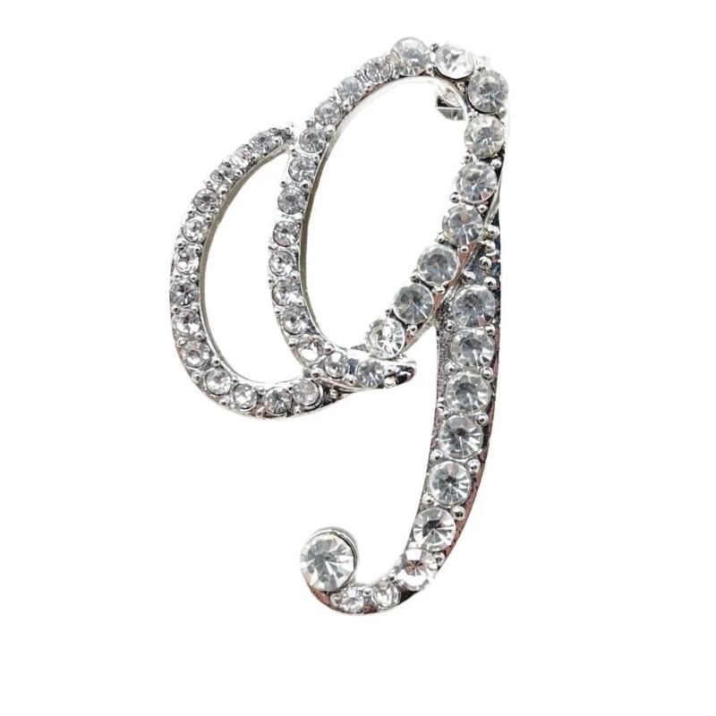 Fashion Alphabet Letter Brooch Pin Full Crystal Rhinestone Encrusted Minimalist Clothing Accessory For Women
