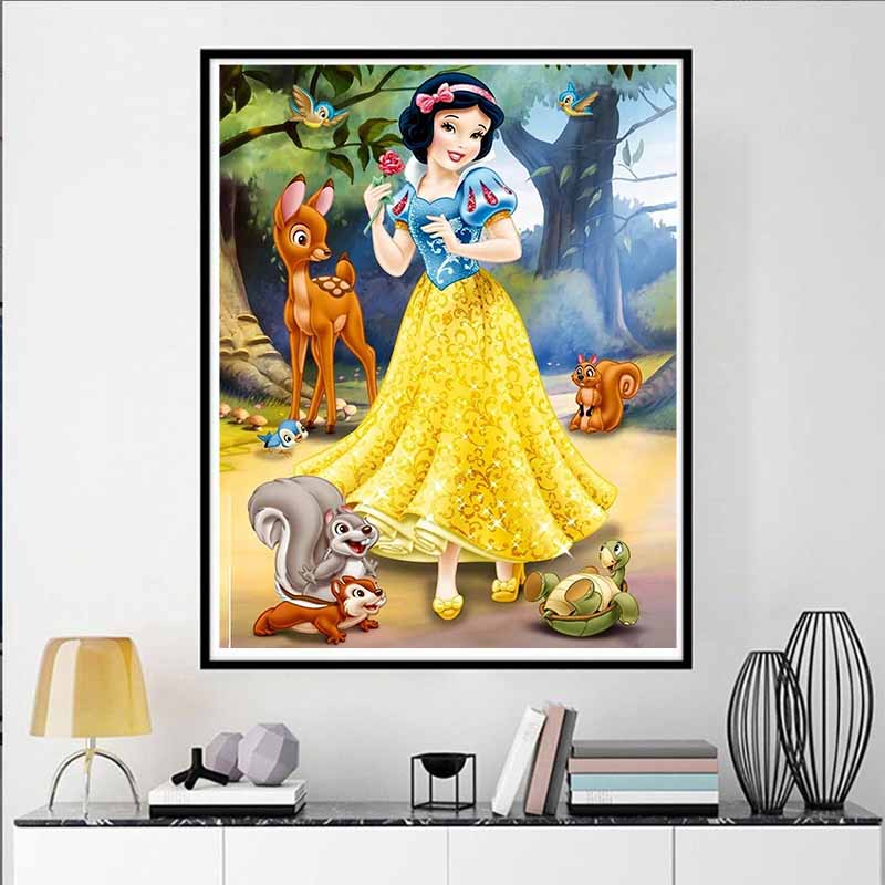 Disney Diamond Painting Snow White and The Forest Companions Themed Art Illustration 5D Cross Stitch Hanging Print 5D Puzzle MosaicEmbroideryHomeDecor