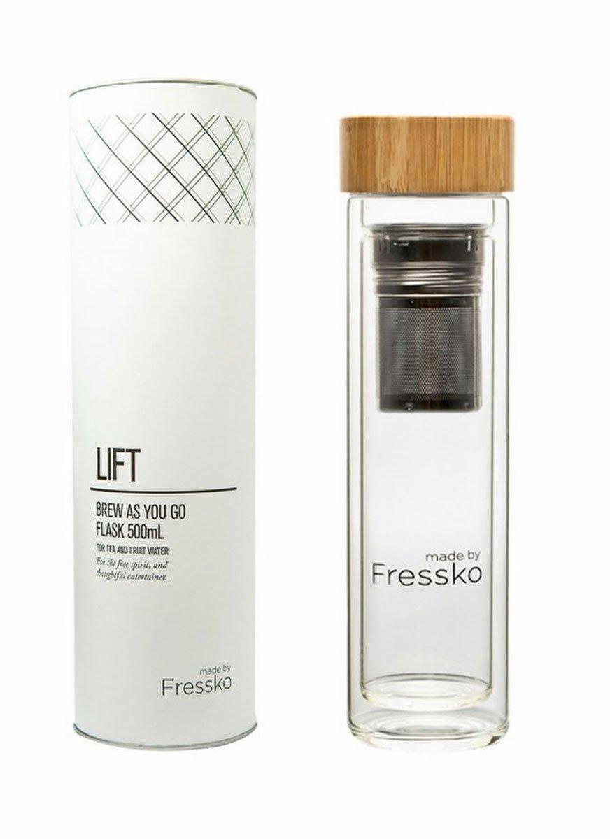 

Сделано Fressko Lift Infuser Стеклянная фляга, Бутылка с фильтром и ситечком для чая, Термостойкое стекло, 500 мл 16 унций