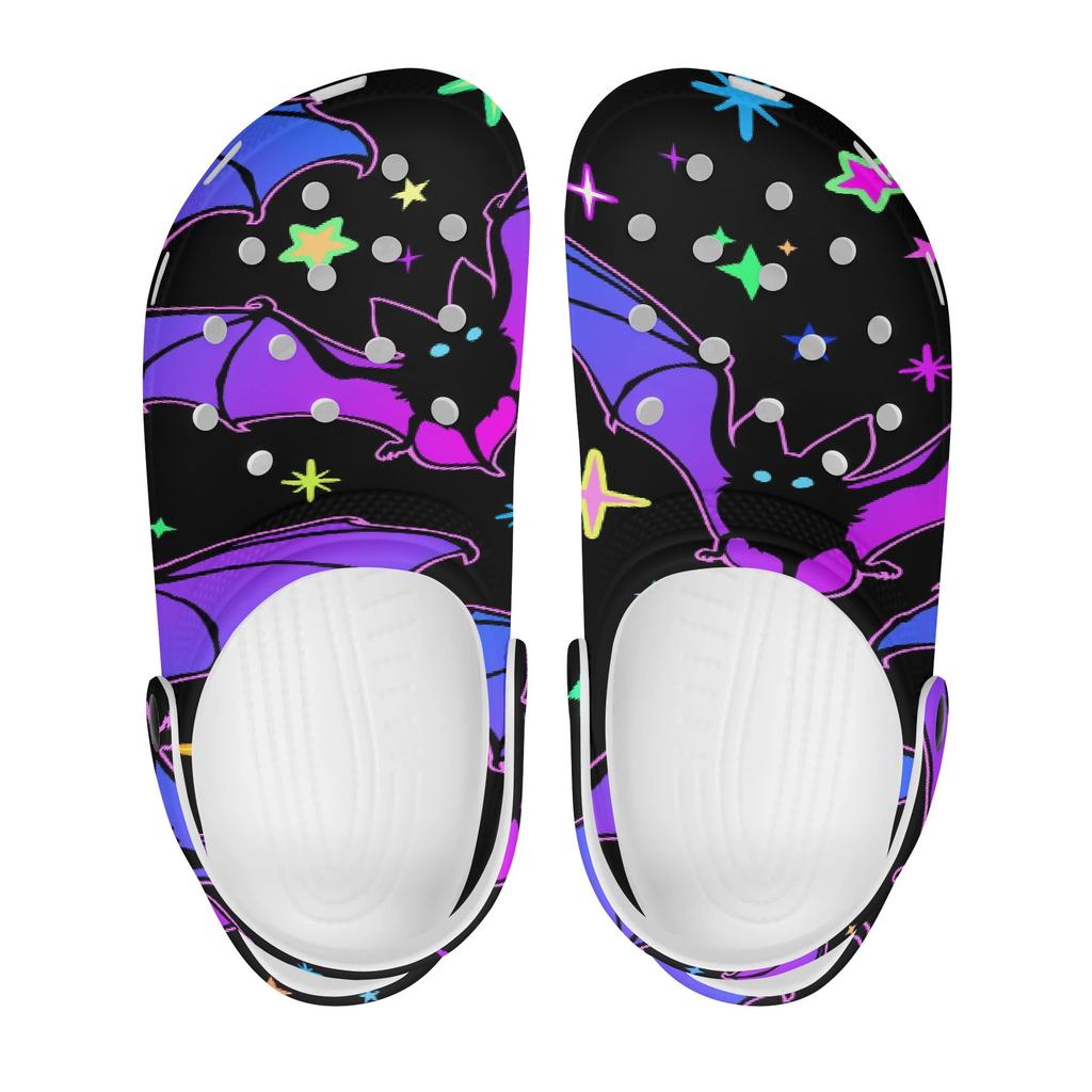 White EVA Clogs with Colorful Skull Print, Lightweight Slip On Garden Shoes, Breathable Beach Sandals, Indoor Outdoor Slippers for Men Women