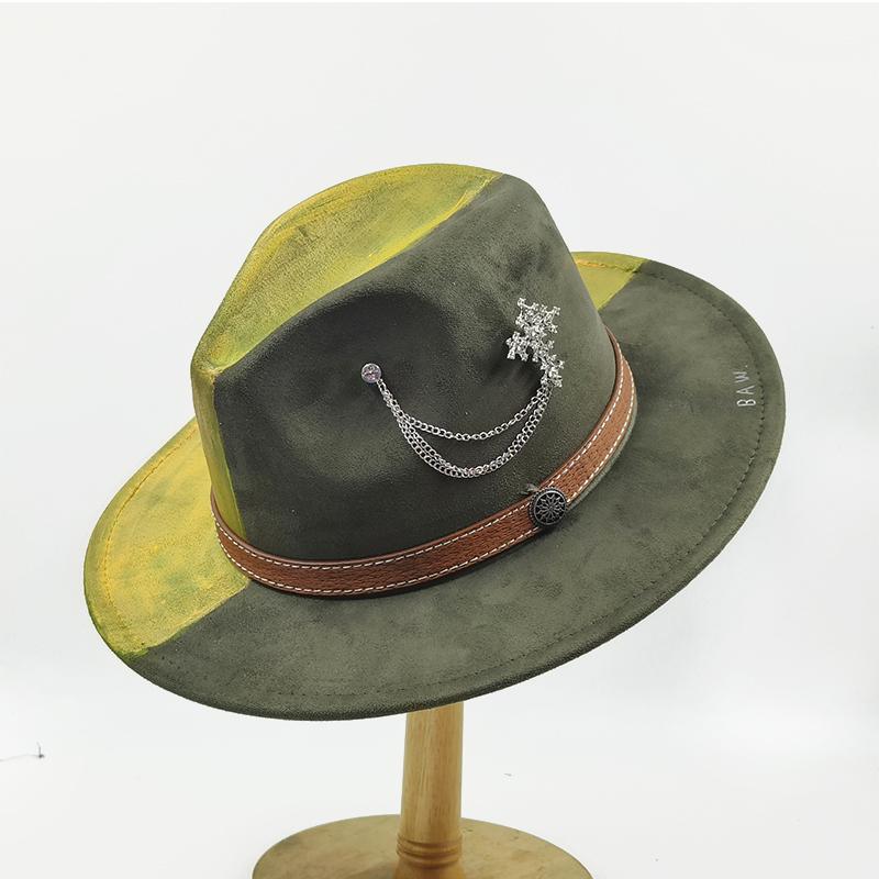 

Wine red painted hat retro suede fedora hat men and women fedora hat new style party hat outdoor fashion travel hat 2024 DIY hat 56-58cm