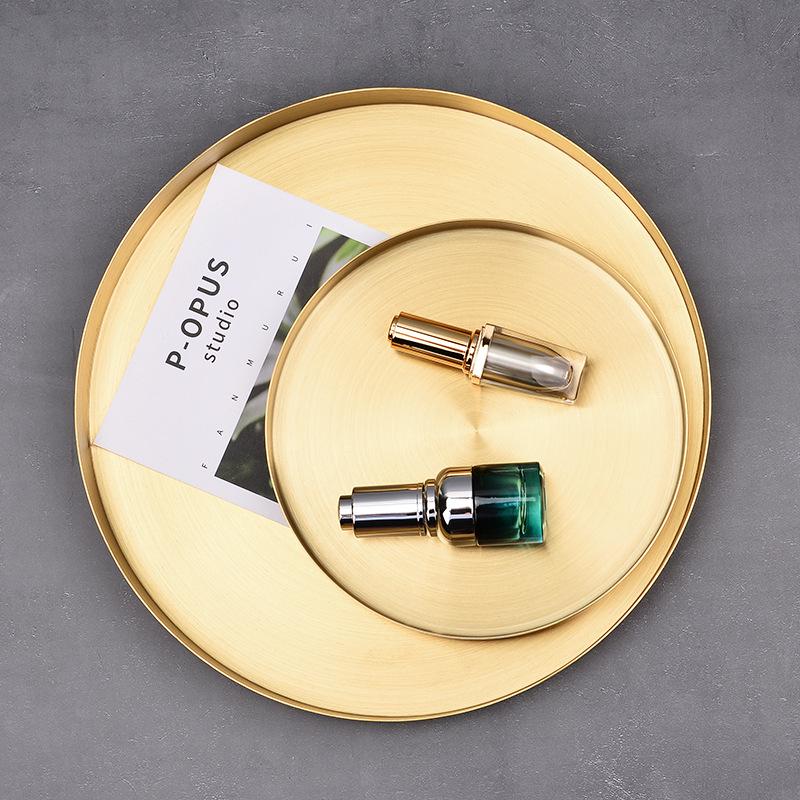 Luxury Gold Stainless Steel Round Tray for Cosmetics, Storage, and Desserts