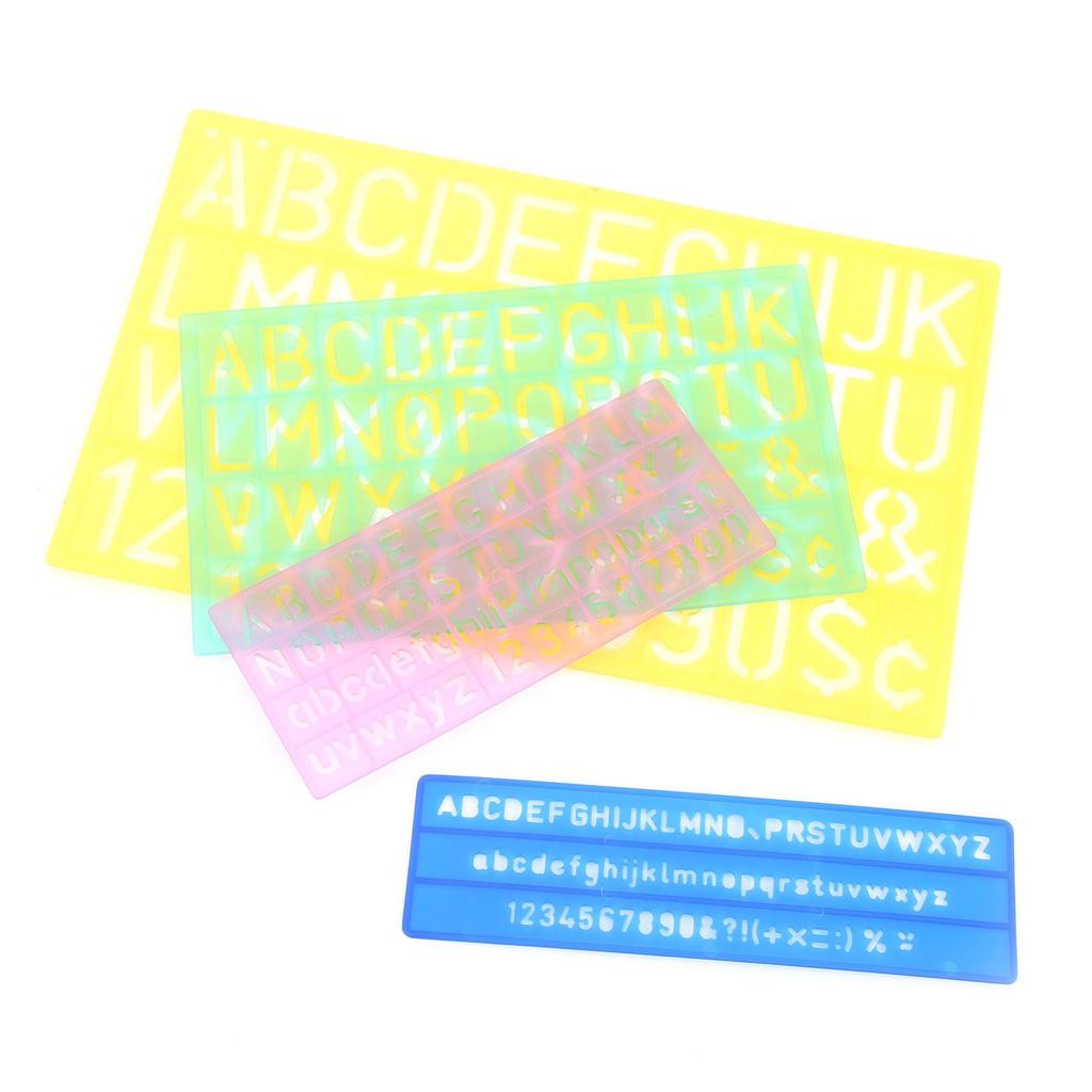 4pcs Templates Rulers Colorful Plastic Number Letter Pattern Drawing Stencils Kit for Children