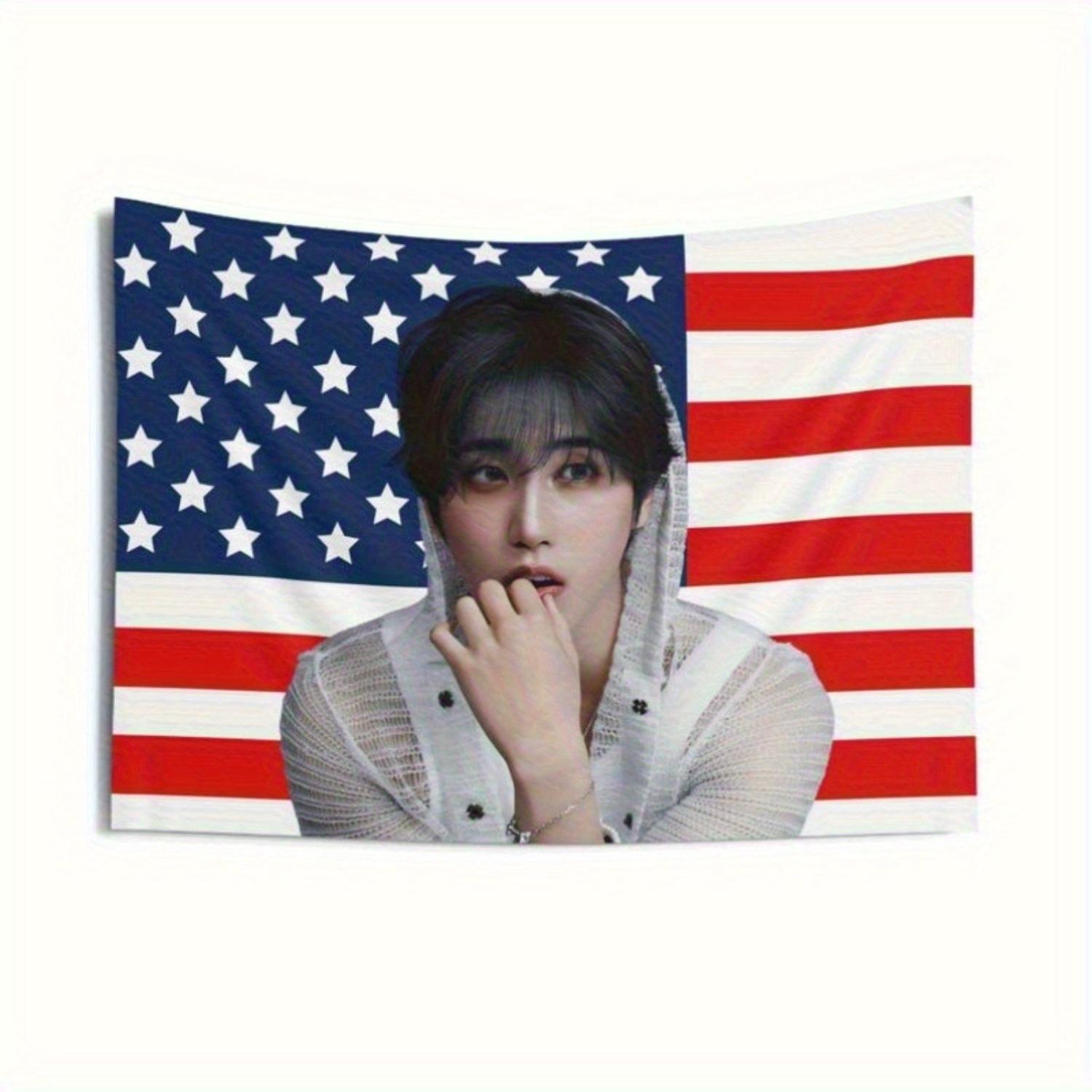 American Flag Kpop Tapestry  Polyester Banner For Stray Kids SKZ Concert Fan Room Decor 74x94cm(29x37in)