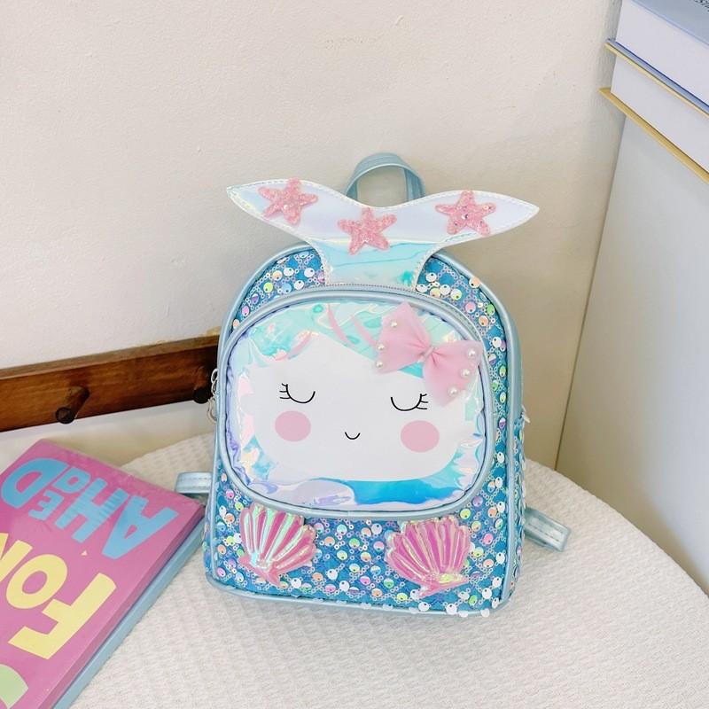 Girls Backpack Children With Shiny Shell Mermaid Tail For Kindergarten Use