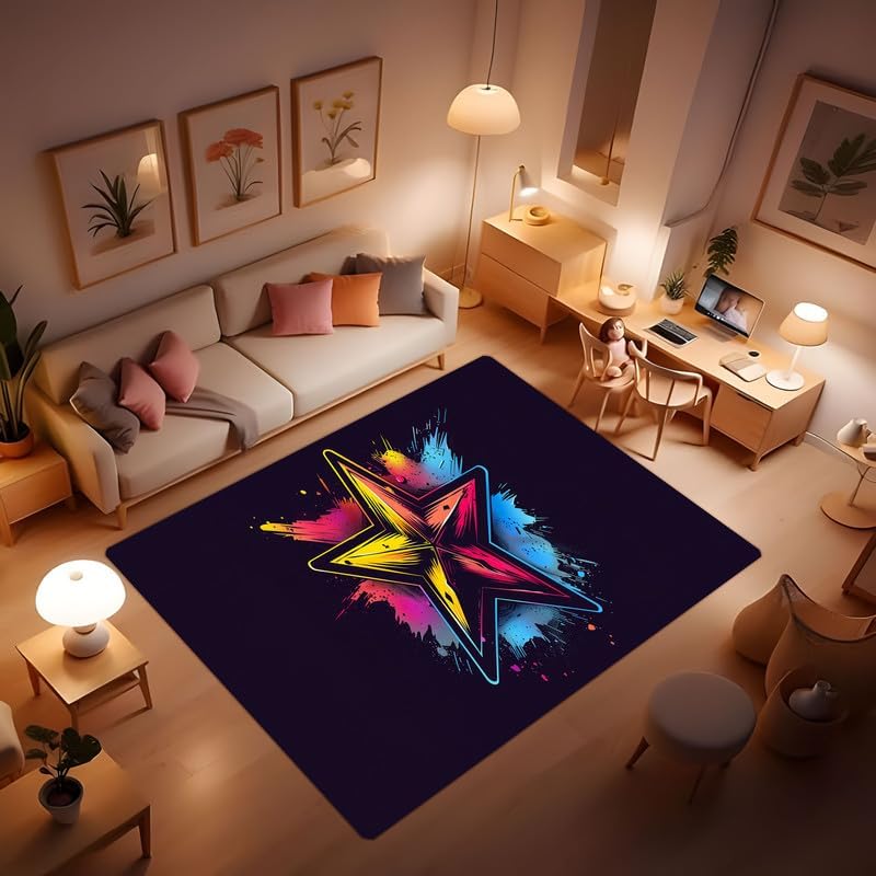 Halloween Holiday Party Casual Floor Mat with Black Background with Colorful Ghost Decorations for Living Room