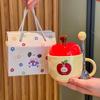 Cute Apple High-value Cup Ceramic Mug with Lid Spoon Couple Home Coffee Cup Girl Birthday Gift