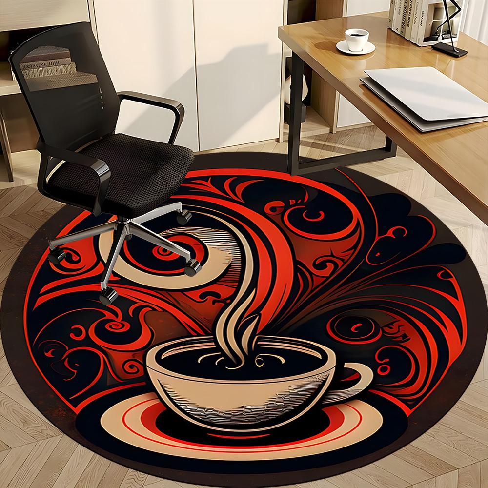 1PC Caffeine Art Office Round Area Rug, Mat Suitable For Office, Under Office Chairs Bedroom Living Room Home Decor, Room Deco