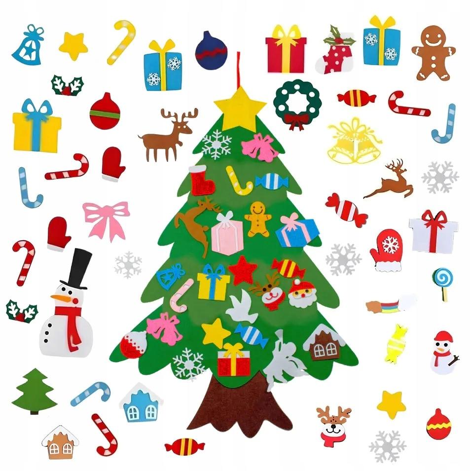 Felt Christmas Tree With Velcro Fasteners And Decorations For Children 40X + 50 Led Lights