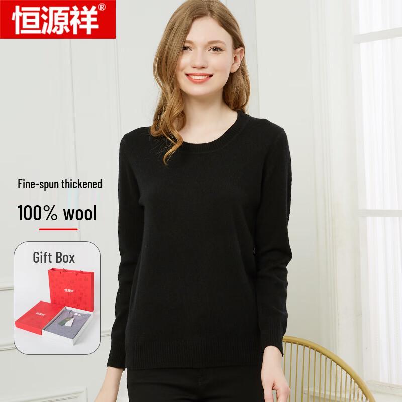 Hengyuanxiang Women's 100% Pure Wool Thickened Pullover Sweater