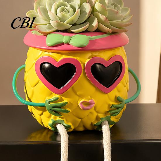 Charming Desktop Decorative Pot Pineapple Tabletop Planter, Succulents with Hanging Legs, Versatile Unique Office Table Decoration Organizer, Tropical