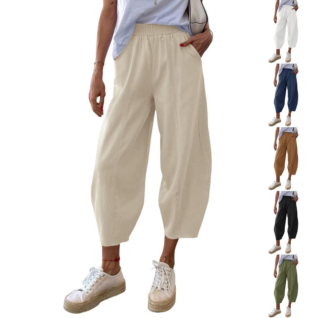 Women's Solid Color Pleated Waist Loose Wide Leg Straight Leg Pants
