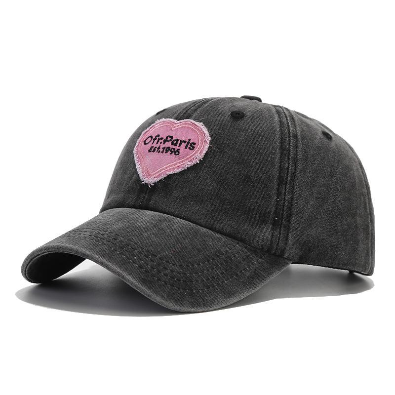 Korean hat women's fashion autumn and winter love embroidery washed baseball cap pink cap retro couple visor