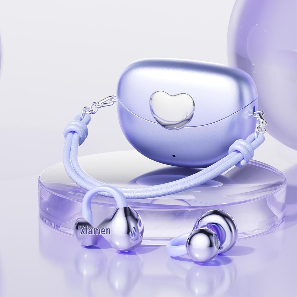 OWS Heart-Shaped Bone Conduction Wireless Earphones with Clip-On Lanyard & Ultra-Long Battery Life