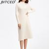 BITCED Women's Autumn Winter Plain Knitted Turtleneck Long Sleeve High Waist Sweater Dress