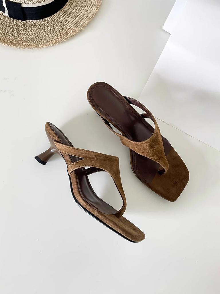 Fashion Aphixta Women Classic Slides Cow Suede Thin Heels Slippers For Women Summer Beach Sandals Outdoor Flip Flops Ladies Shoes