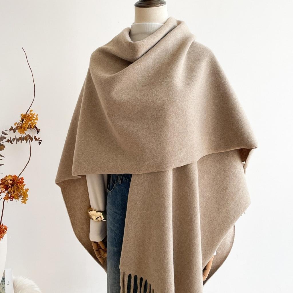 Premium Solid Color Outer With Thickened Imitation Cashmere Large Shawl Women'S Cape Cape Winter Warm Scarf