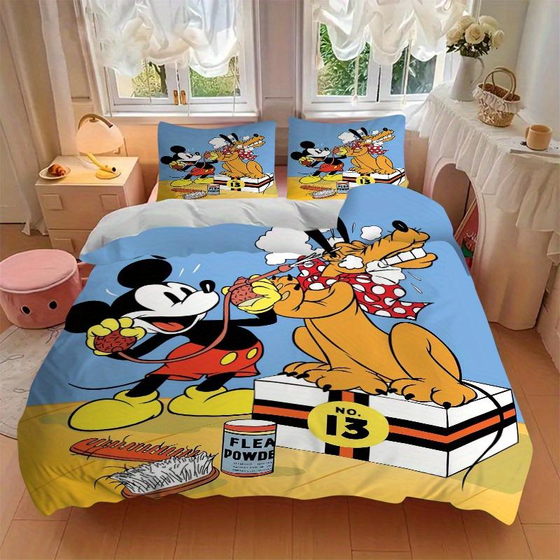 3pcs Mickey Mouse & Pluto Flea Powder Design Quilt Cover Set - Soft and Cozy Bedroom, Guest Room and Dorm Decorative Bedding 3-Piece Set 1 Quilt