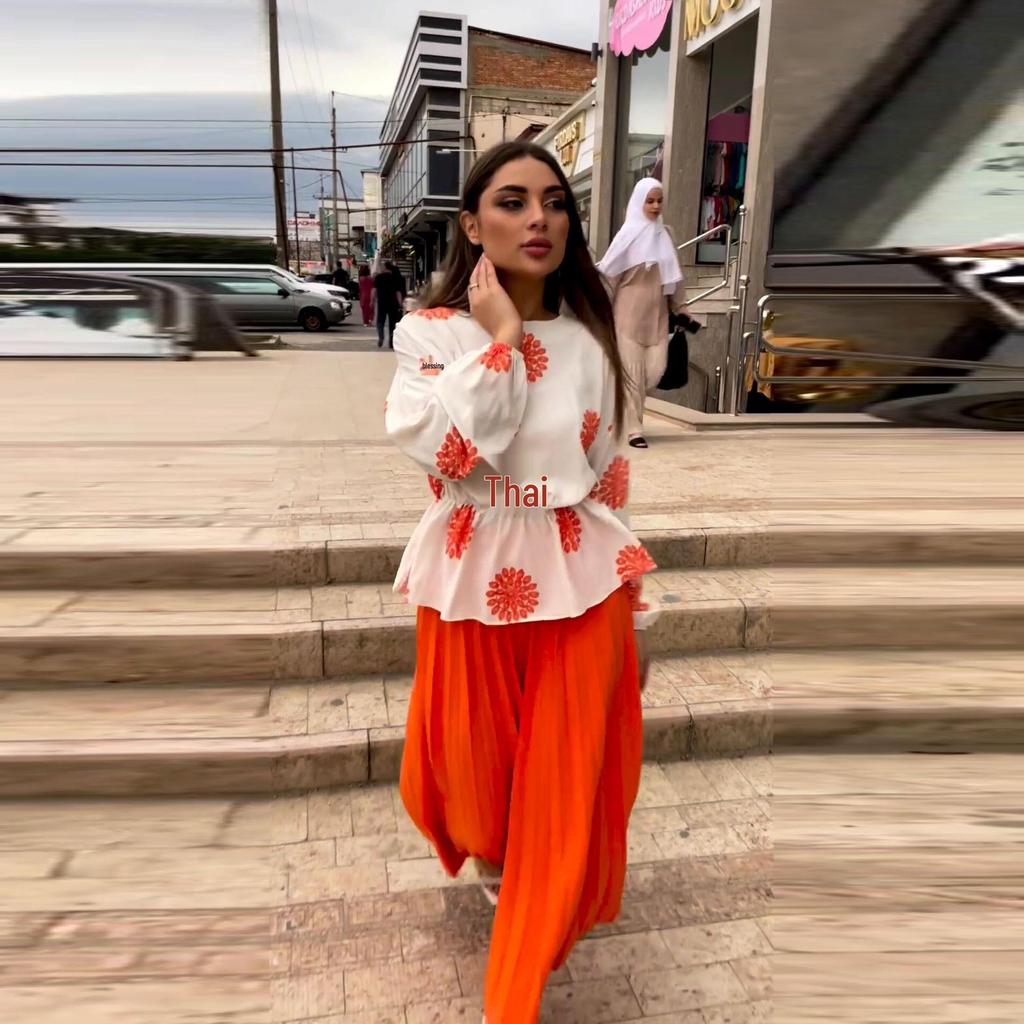 Europejski i Amerykański Styl Damski Zestaw Top z Długim Rękawem i Spódnica z Wysokim Stanem, Kolekcja 2024