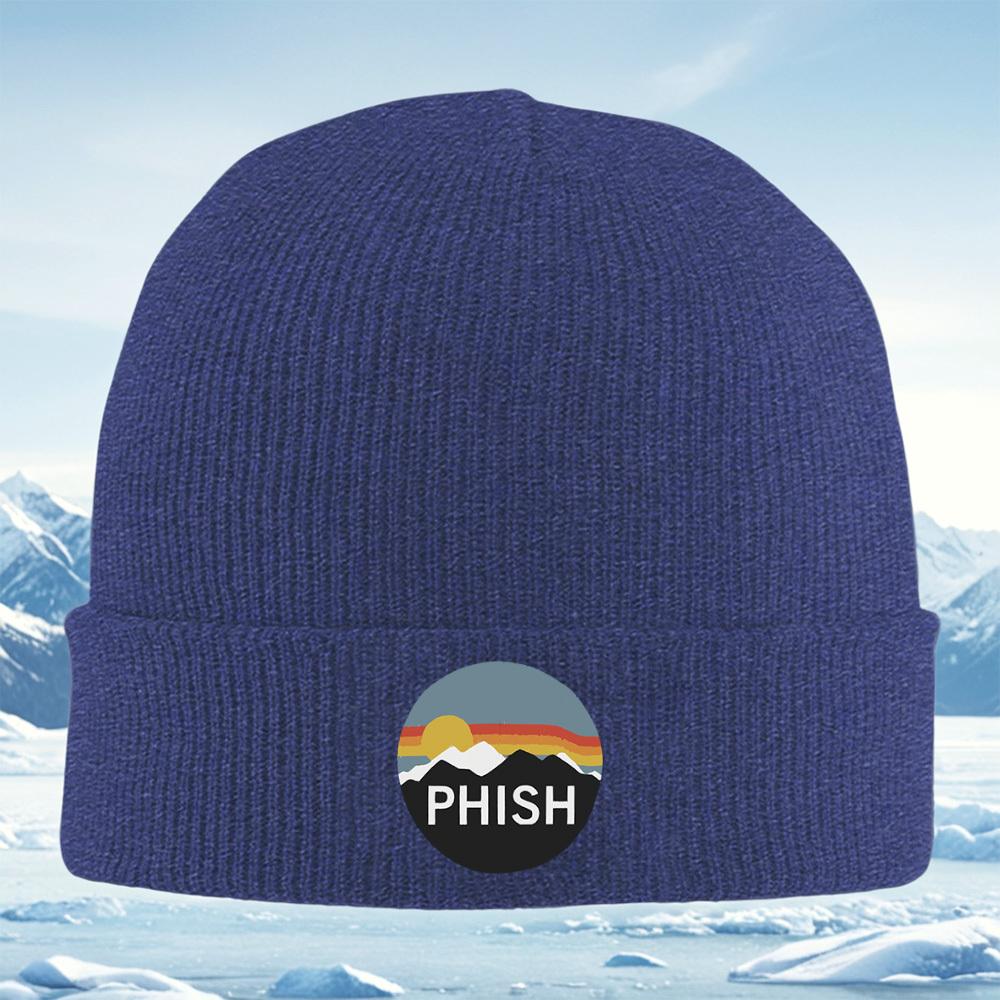 Mountains sunset sky PHISH words black background Men Women Unisex Knitted Hat Beanie Pullover Cap Winter Thermal Warm Christmas