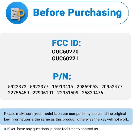 Car Key Fob Compatible with GMC Acadia 2007-2016 Yukon XL/Chevy Suburban Tahoe Traverse/Cadillac Escalade SRX/Buick Enclave Keyless Entry Remote 5