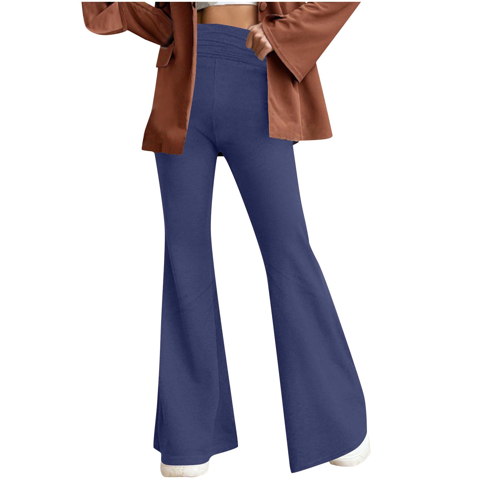 

Women s Fashion Casual Slim Look Comfortable Flared Pants High Waist Solided Color Trousers XL Темно-синій