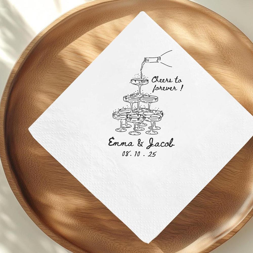 20Pcs Custom Cheers To Forever Wedding Napkins Engagement Party Napkins Champagne Tower Napkin Bachelorette Party Decoration
