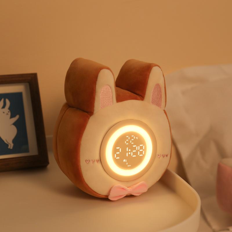Children's Digital Electric Smart Table Alarm Clock with Calendar Rabbit Plush Pillow Doll Cartoon Lamp for Home & Outdoor Use