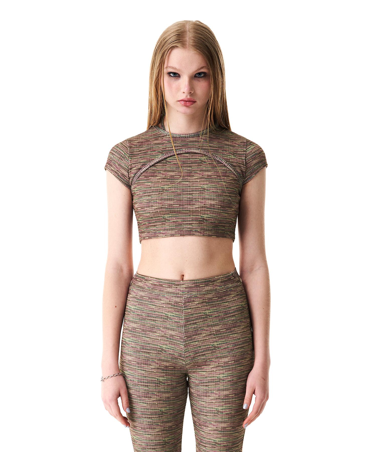 Buddy Heather Stripe Cutout Tee Multi Beige M