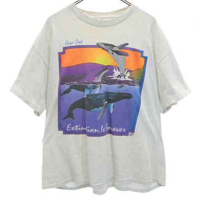 Delta 90s Print Short Sleeve Whale T-shirt XL Gray Old Vintage Men's Used