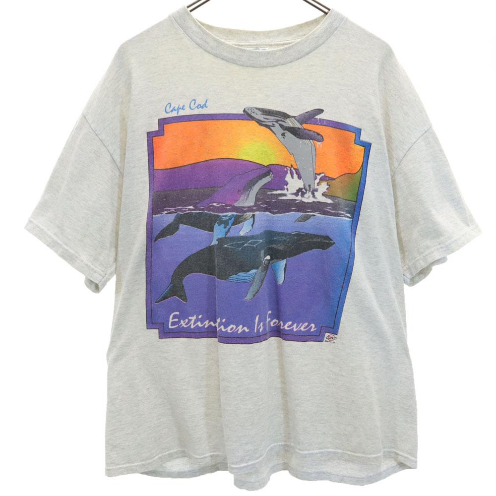 Delta 90s Print Short Sleeve Whale T-shirt XL Gray Old Vintage Men's Used