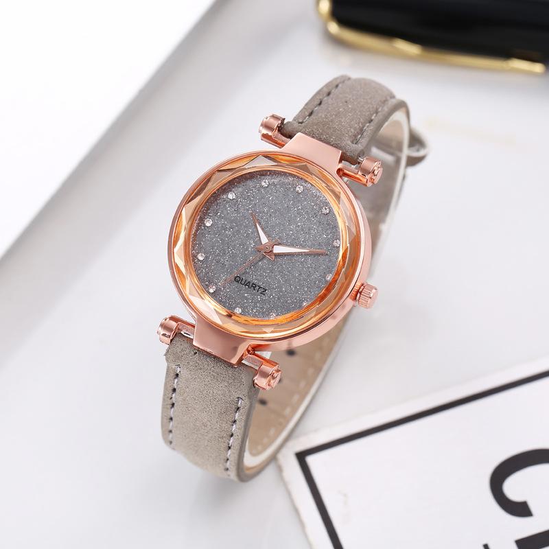 Watches for Women Ladies Watch Round Rhinestone Star Sky Pink Leisure Fashion Trend Frosted Belt Vintage Quartz Wristwatch