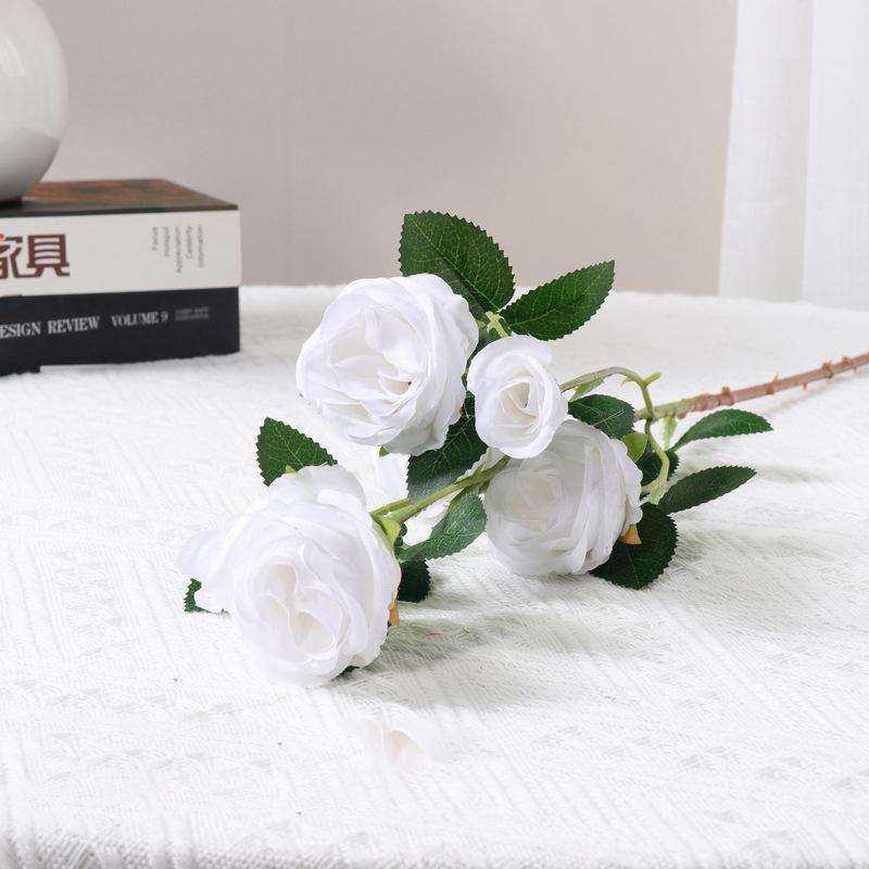 Plastic Realistic Handmade Roses Artificial Flower Bundle Bouquet for Home Office Garden Decoration Customizable Artificial (White,Medium)