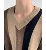 Men's Korean Style Striped V-Neck Autumn/Winter Loose Knit Color Block Pullover Sweater