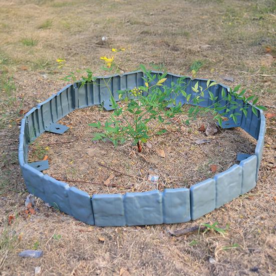 Imitation Stone Garden Fence Garden Landscaping Edging Border Panel Decorative Plastic Retaining Border with Stake for Flower Bed Path Lawn Outdoor