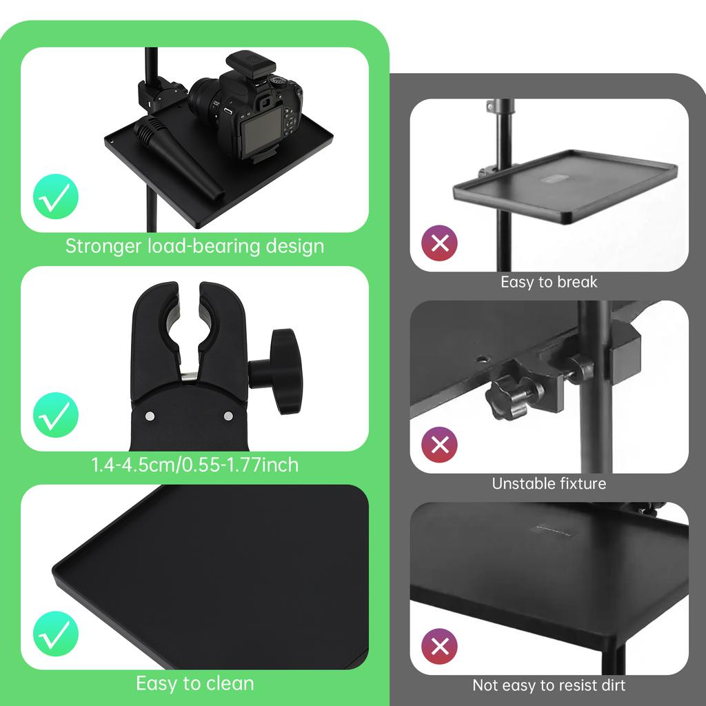 Black Plastic Mic Stand Clamp Tray Holder for Stage Live Streaming Concert Performance Clamp-on Rack Accessory