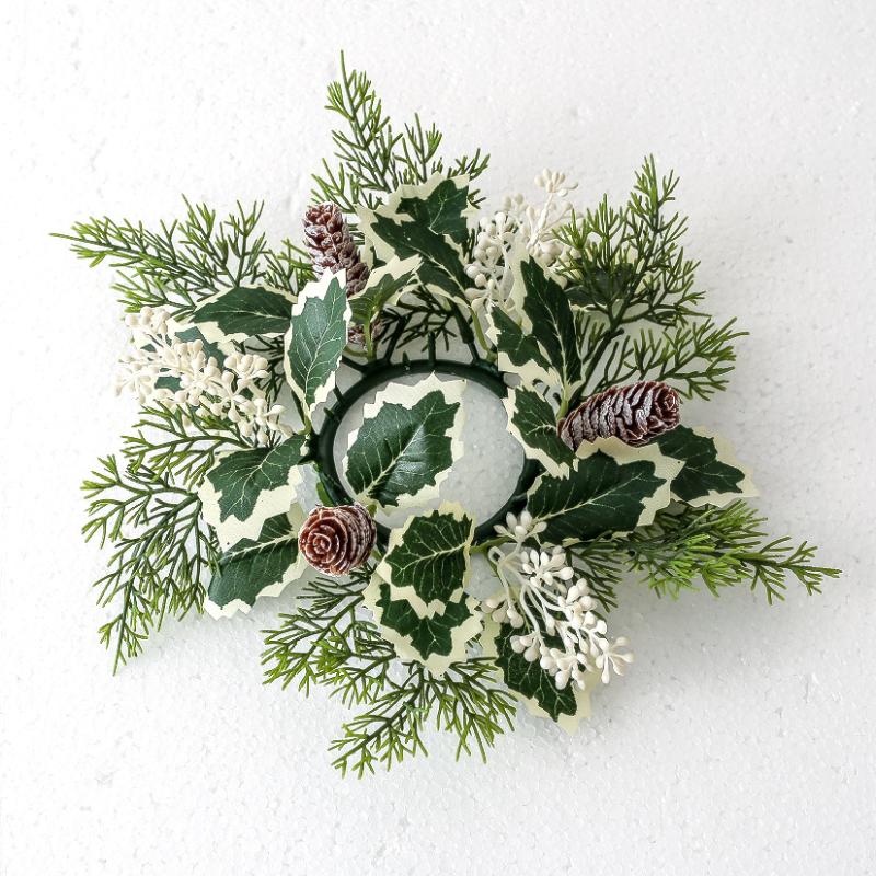 Christmas New Year Table Decoration Leaf Candlestick Wreath Party Home Table Decor Artificial Leave Candle Ring Garland White