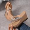 Fashion Comemore Summer Wedge Thick Bottom Flip-flops Fashion Women Shoes Rhinestone Casual Versatile Ladies Platform High Heel Slippers