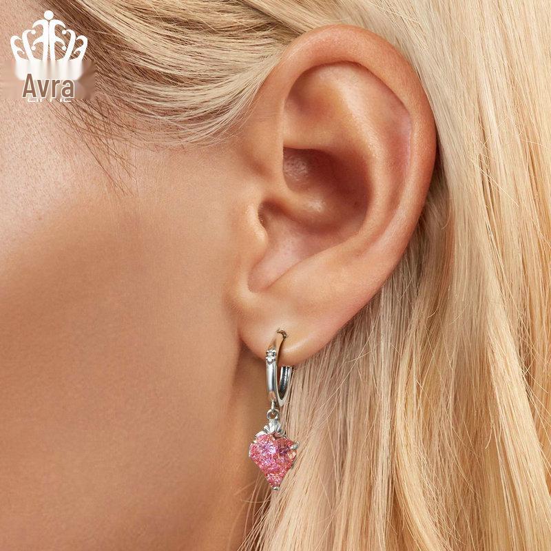 Avle Pinker Totenkopf & Herz Liebe Ohrringe, S925 Sterlingsilber, Damenschmuck