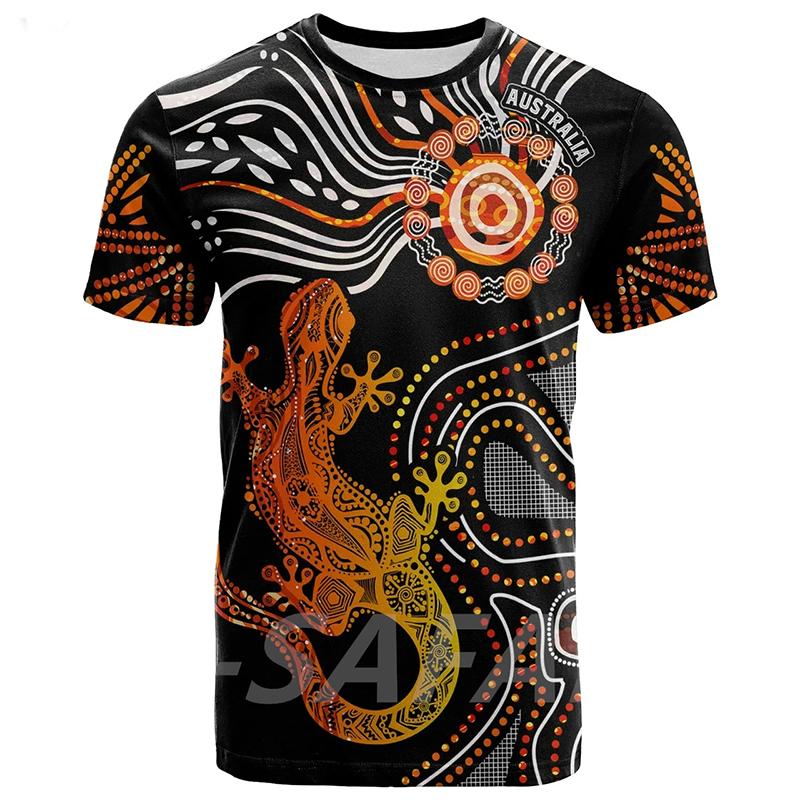 Australia Aboriginal Lizard Sunshine Pattern 3d Print Tshirts Street Casual O Neck T-Shirt Men Women Harajuku Short Sleeve Tops