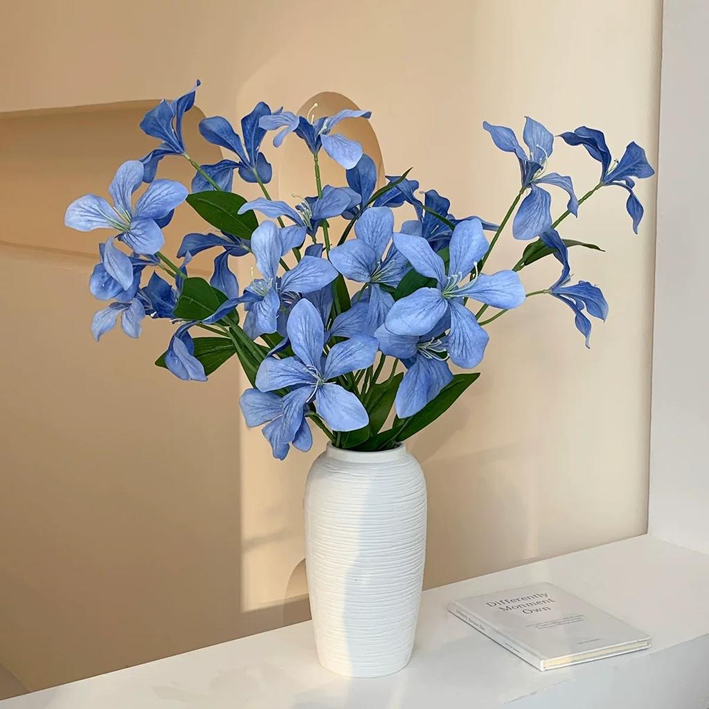 3PCS Blue Fowers Artificial Bauhinia Light Blue Large Artificial Flowers Arrangement for Decoration Wedding Home