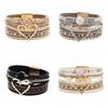 Braided Heart Woven Bracelet Leather Stacked Zircon Bracelets  Female Jewelry